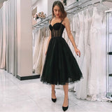 Zjkrl - Black Polka Dot Tulle Short Prom Dresses Velour Tea Length Evening Gown 2023 Hot Sale Women Wedding Party Dresses