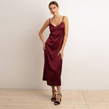 Satin Sling Brown Sexy Dress Backless Spaghetti Strap Long Dress 2023 Summer Homewear Pajama Party Club Slim Female