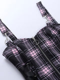 Zjkrl Gothic Plaid Bandage Black Blue Dress Women Vintage Sleeveless Zipper Sexy Mini Dress Punk Aesthetic Summer A Line Dress