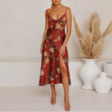 Zjkrl Summer Women Fashion Sleeveless Floral Print Camisole Dress Sexy Spilt Back Hollow Out Slim Bandage Casual Beach Dresses