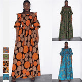 Zjkrl African National Print Party Dress Women Casual Sexy Slash-neck Lady Maxi Dress New Vintage Long-sleeved Loose Elegant Dress