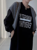 Zjkrl - Simple Letter Print Denim Splt-joint Long Sleeve Sweatshirt Dress