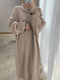 Zjkrl - Casual High Neck Solid Color Long Sleeve Knit Dress