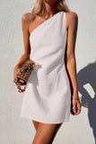 Zjkrl Minimalism One Shoulder Linen Mini Dress