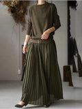 Zjkrl - Belt Solid Pullover Knit Panel Pleated Dress