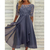 Zjkrl - Round Neck Lace Swing Elegant Occasion Formal Midi Prom Dress