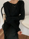 Zjkrl - Simple Pleated Elastic Long-Sleeved Little Black Dress