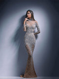 Zjkrl - Elegant Women Turtleneck Mesh Sequin Fishtail Dresses Female Luxury Bodycon Sexy Long Sleeve Lady Evening Cocktail Prom Dress