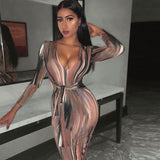 Zjkrl Sexy Bandage Dress Waist Illusion Dress 2023 Women V-neck Maxi Dresses Ladies Tie-dye Wave Print Party Dresses Tight Dresses