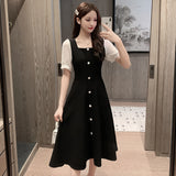 Zjkrl - Black Aesthetic Party Summer Light Dress Casual Bag Hip Wrap Vintage Fashion Elegant Women&#39;s Dresses Loose Midi Korean Tunics