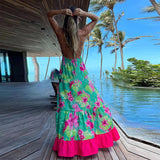 Zjkrl - Fashion Floral Printing V-neck Sling Bohemian Dress Casual Womens Loose Beach Dress Summer Sexy Halter Backless Long Party Dress
