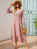 Zjkrl - Elegant Floral Print Women Dress Spring Summer Casual O Neck Long Sleeve Chiffon A Line Long Maxi Dress Party Vestidos