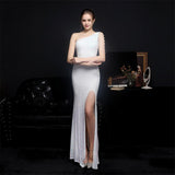 Zjkrl - Elegant One Shoulder Slit Gold Sequin Evening Dress 2023 Women Beads Party Maxi Dress