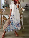 Zjkrl - Fashion V-Neck Pattern Print Beach Dress Women Casual Half Sleeve  Loose Party Dress Spring Fall Elegant Tie-Up Pleat Long Dress