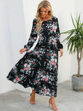 Zjkrl - Elegant Floral Print Women Dress Spring Summer Casual O Neck Long Sleeve Chiffon A Line Long Maxi Dress Party Vestidos