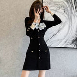 Small Fragrance Style Knitted Dress Women Autumn 2022 New Slim Little Black Dress Female Fashion Bodycon Sweet Mini Dress Trend