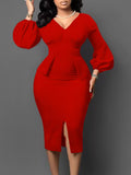 Zjkrl Women Elegant Bodycon Dress Long Lantern Sleeves High Waist African Office Ladies Classy Gowns Modest 2023 New Treding Vestidos