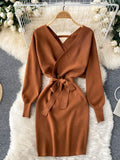 YuooMuoo Fashion Y2K Casual Vestidos Women Dress Autumn Winter Bodycon Knitted Sweater Dress Elegant  Office Ladies Dress