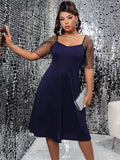 Plus Size Elegant Woman Dress for Party Summer Glitter Curvy Large Size 4XL Blue Short Sleeve Prom Cocktail Evening Dresses
