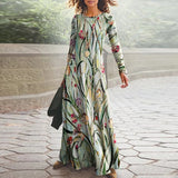 Zjkrl 2023 Spring Geometric Print Long Party Dress Women Elegant O Neck Office Maxi Dress Autumn Long Sleeve Hem Boho Lady Dress Mujer