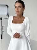 Zjkrl - Backless Square Collar Vintage Midi Dress Women Long Sleeve Sexy Elegant White Dress For Party 2023 New Arrivals