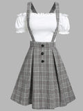 Zjkrl Off The Shoulder Tee and Crisscross Plaid Suspender Skirt Set Two Piece Dress Top and Skirt Set