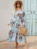 Zjkrl - Elegant Floral Print Women Dress Spring Summer Casual O Neck Long Sleeve Chiffon A Line Long Maxi Dress Party Vestidos