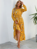 Zjkrl - Elegant Floral Print Women Dress Spring Summer Casual O Neck Long Sleeve Chiffon A Line Long Maxi Dress Party Vestidos