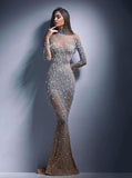 Zjkrl - Elegant Women Turtleneck Mesh Sequin Fishtail Dresses Female Luxury Bodycon Sexy Long Sleeve Lady Evening Cocktail Prom Dress