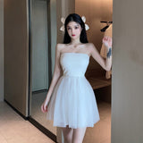 Red White High Waist Mesh Dress Women Backless Short Party Club Wear Sexy A-line Ball Bown Dress Sleeveless Summer