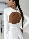 Zjkrl - Backless Square Collar Vintage Midi Dress Women Long Sleeve Sexy Elegant White Dress For Party 2023 New Arrivals