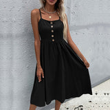 Syiwidii Spaghetti Strap Dresses Women Cotton and Linen Button Casual Summer Birthday Dress for Women Solid Elegant Pullover Y2k
