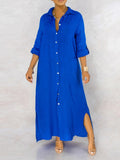 Zjkrl Solid Button Maxi Shirt Dress