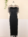 Zjkrl - 2023 Women Fringe Party Dresses Elegant Net Shoulder Sleeveless Large Size Long  Dress for Birthday Dinner Event Wedding Guest