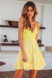 Zjkrl Ruffle Solid Mini Dress 2023 Summer Sleeveless Bow Back Chic Sundress Deep V Neck Bohemian Short Beach Dresses for Women