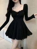 Zjkrl Sexy Black Lace Dress Women  Bodycon Wrap Slim Party Mini Short Dresses Evening Fashion Long Sleeve Outfits