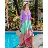 Zjkrl - Fashion Patchwork Irregular Dress Women&#39;s Summer Sexy Deep V Neck Loose Maxi Dresses Half Sleeve Folds Beach Vacation Vestido