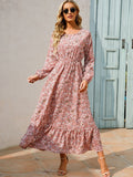 Zjkrl - Elegant Floral Print Women Dress Spring Summer Casual O Neck Long Sleeve Chiffon A Line Long Maxi Dress Party Vestidos