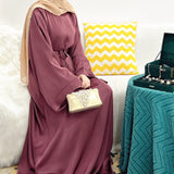 Ramadan Muslim Fashion Hijab Dress Eid Satin Abaya Dubai Turkey Islam Clothing Basic Closed Abayas for Women African Kaftan Robe