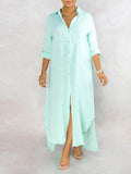 Zjkrl Solid Button Maxi Shirt Dress