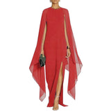 Zjkrl Summer Maxi Dresses for Women Evening Party Chiffon Cape Sexy Long Dress Female High Slit Vestidos De Mujer Feminino Robe Femme