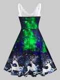 Zjkrl - 5XL Women Vintage Dresses Lace Panel Elk Print 3D Galaxy Christmas Dress Eyelets Mixed High Low Party Dress Vestido