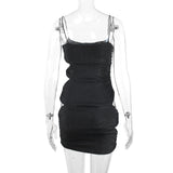 Sexy Black Slip Short Dress Ladies 2023 Summer For Woman Bodycon Dresses Evening Party Tight Mini Dress Silver Wire