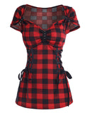 Zjkrl Off The Shoulder Tee and Crisscross Plaid Suspender Skirt Set Two Piece Dress Top and Skirt Set