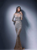 Zjkrl - Elegant Women Turtleneck Mesh Sequin Fishtail Dresses Female Luxury Bodycon Sexy Long Sleeve Lady Evening Cocktail Prom Dress