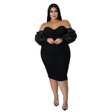 Plus Size Dress Women Party Off Shoulder Mesh Sleeve Sexy Elegant Maxi Dresses Birthday Outfits Wholesale Dropshipping
