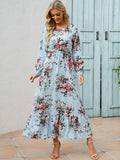 Zjkrl - Elegant Floral Print Women Dress Spring Summer Casual O Neck Long Sleeve Chiffon A Line Long Maxi Dress Party Vestidos