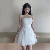 Red White High Waist Mesh Dress Women Backless Short Party Club Wear Sexy A-line Ball Bown Dress Sleeveless Summer