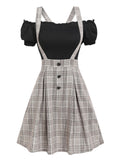 Zjkrl Off The Shoulder Tee and Crisscross Plaid Suspender Skirt Set Two Piece Dress Top and Skirt Set