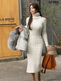 Women&#39;s New Knitted Turtleneck Long Sleeve Slim and Slim Mid-length Over-the-knee Dress In Autumn Winter White Dress Sweater Top